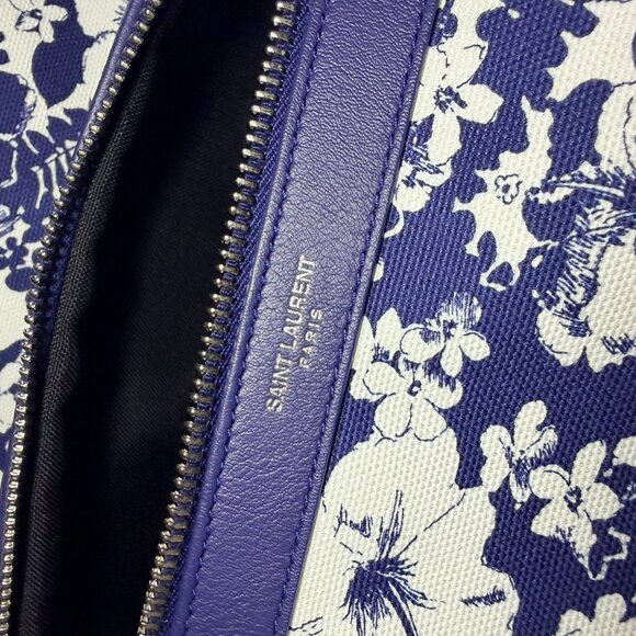 Saint Laurent Blue & White Hibiscus Toile Print City Backpack main image 14